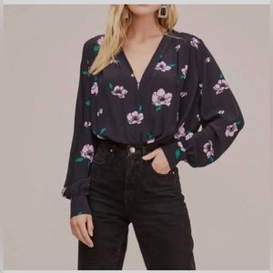ASTR the Label Trixie Floral Print Bodysuit Long Sleeve Blouse